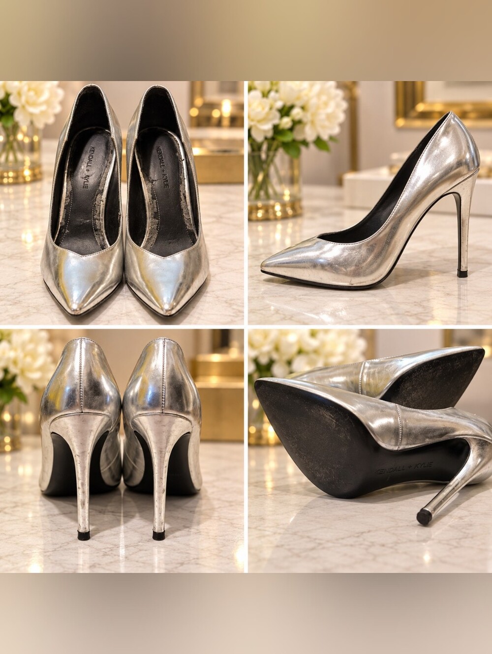 Kendall + Kylie Metallic Silver Pointed-Toe Stiletto Pumps โ Size 7.5M